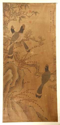 Chinese Scroll Painting of Birds and Flowers