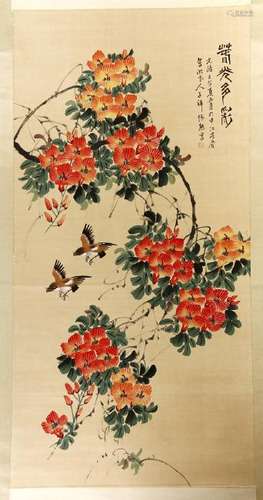 Chinese Scroll Painting of Flowers and Birds