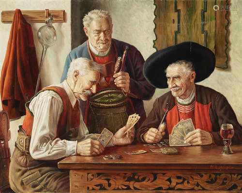 A game of cards 24 x 30in (61 x 76.3cm) Ulrich Eichinger(Austrian, 20th Century)