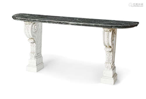 A Carrara and verde antico marble console