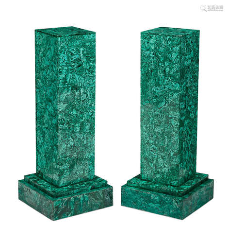 A pair of Neoclassical style malachite pedestals