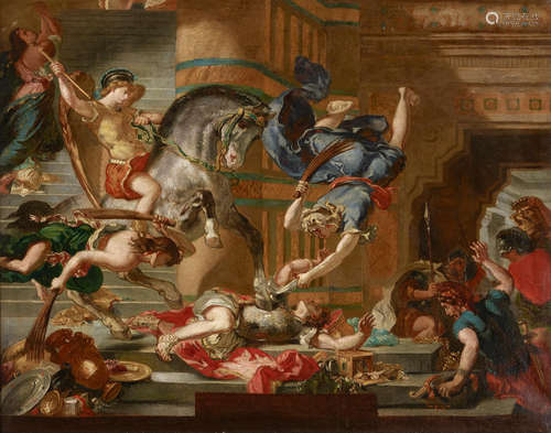 A Roman battle scene 30 1/4 x 38 1/4in (76.8 x 97.2cm) Italian School18th Century