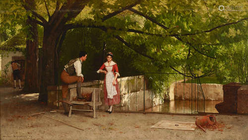 An afternoon rendezvous 22 x 40in (56 x 101.5cm) Walter Blackman(American, 1847-1928)