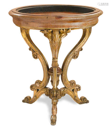 Late 19th century A Continental Rococo style carved giltwood and fruitwood table jardinière