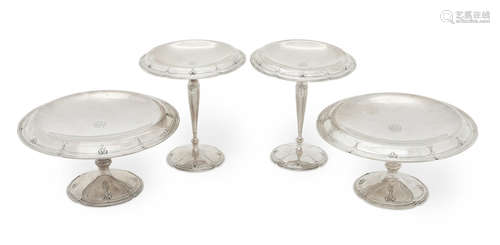 by Shreve & Co., San Francisco, CA, 20th century  Two American sterling silver pairs of Footed Compotes