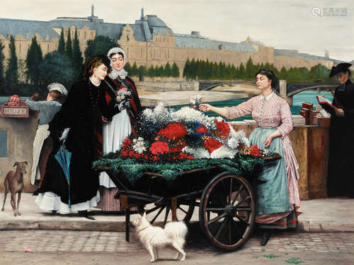 The flower seller 36 x 48in (91.4 x 121.9cm) Continental SchoolLate 20th Century