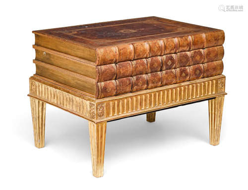 20th century A book form chest on a giltwood base