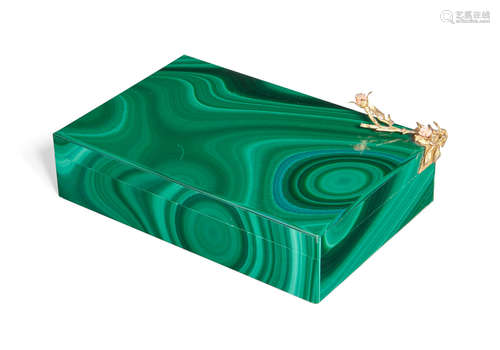 Second half 20th century An Italian 800 standard silver gilt mounted onyx lined malachite table box