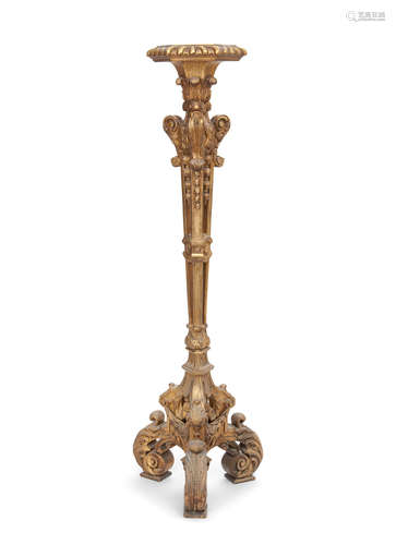 Circa 1900 A Continental Baroque style giltwood pedestal