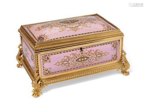 19th century An French gilt bronze mounted enamel table box