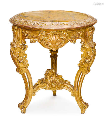 Late 19th century A Louis XV style carved giltwood marble top guéridon