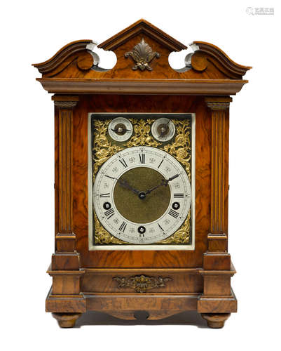 Late 19th century A Continental gilt bronze mounted figured walnut quarter chiming bracket clock