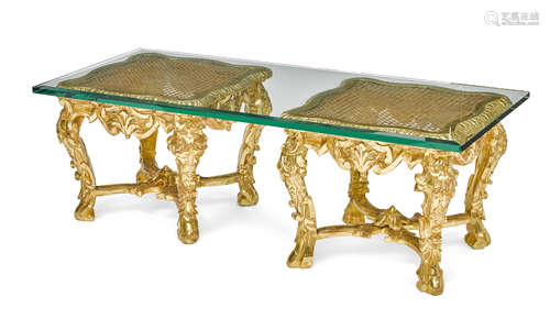 20th century A pair of Régence style giltwood and caned stools