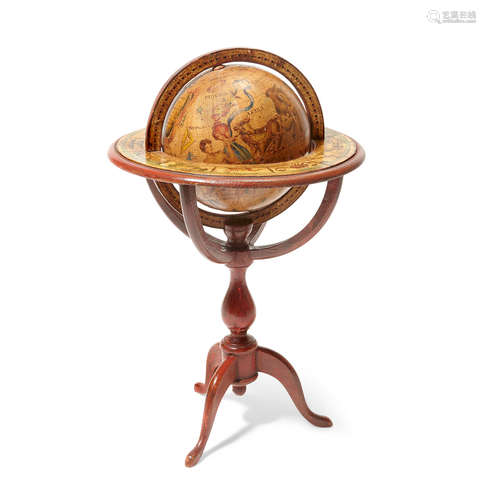 A Continental polychromed wood celestial table globeAfter Coronelli