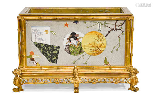 19th/20th century A French gilt bronze and enamel decorated jardinière in the Japonesque style