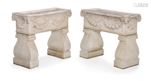 A pair of Baroque style carved marble rectangular jardinières