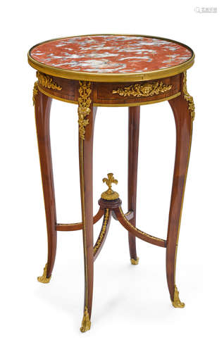 20th century A Louis XV style gilt bronze mounted parquetry mahogany and marble gu0193ridon