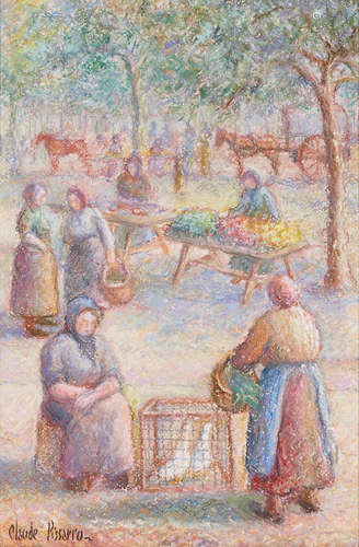 Baptiste Charbonnel et sa grand mère Céline a la Taillerie sous la neige 14 1/2 x 10in (36.8 x 25.4cm) Hugues Claude Pissarro(French, born 1935)