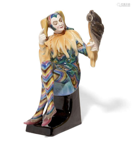 A Goldscheider glazed earthenware figure of the jester Till Eulenspiegel