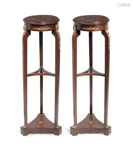 20th century A pair of Baltic Neoclassical style bronze mounted mahogany pedestals