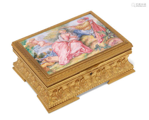 First quarter 20th century A French gilt metal and enamel table box