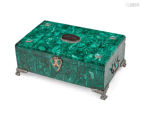 A jewel mounted malachite table box