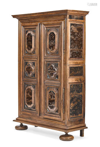 Late 17th/early 18th century A Louis XIV walnut japanned armoire