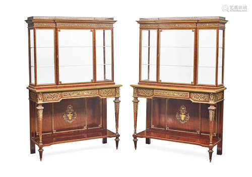 Second half 19th century A pair of Louis XVI style gilt bronze mounted mahogany vitrines