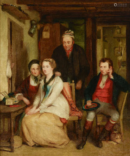 A family in a cottage interior  24 x 20 1/4in (61 x 51.5cm) School of Sir David Wilkie, RA(British, 1785-1841)