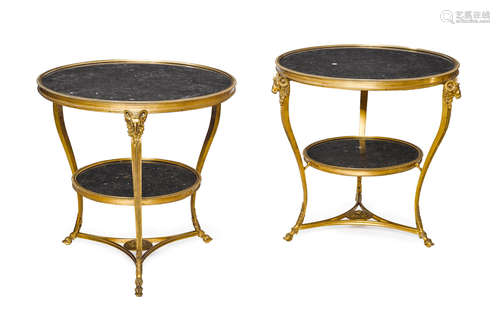 20th century A pair of Louis XVI style gilt bronze and marble guridons