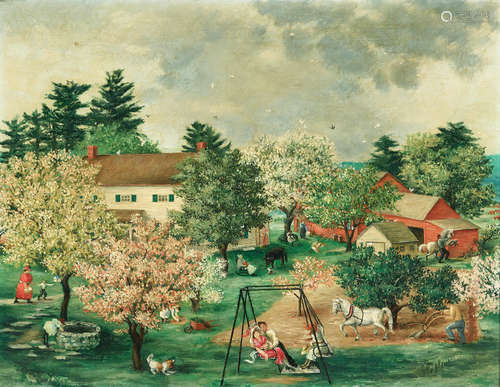 A farm in spring 21 x 27 1/4in (53.4 x 69.3cm) Doris Emrick Lee(American, 1905-1983)