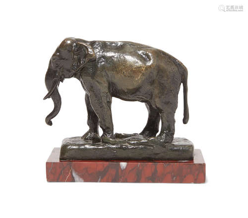 Elephant d'Asie  height 4in (10.2cm); height with base 4 3/4in (12.1cm) Alfred Barye(French, 1839-1882)