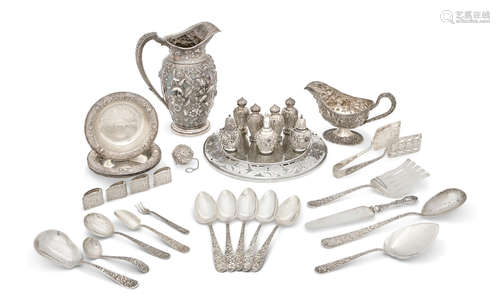 by Kirk & Son, Baltimore, MD 20th century  A collection of American silver repousse decorated holloware