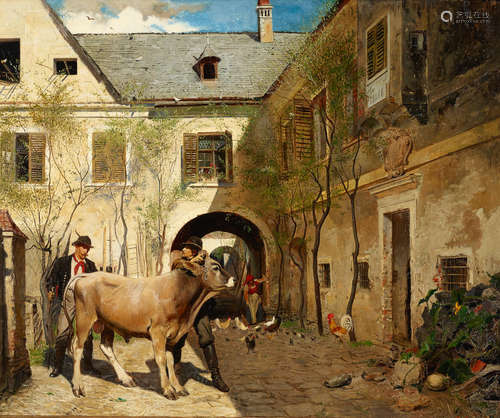 The return to the farm 25 1/2 x 30 1/2in (64.8 x 77.5cm) Franz Wenzel Schwarz(German, 1842-1919)