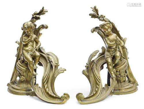 19th century A pair of Louis XV style gilt bronze chenets