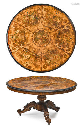 Second half 19th century A Victorian marquetry inlaid walnut tilt top breakfast table in the manner of Edward Holmes Baldock