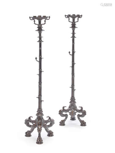 Second half 19th century A pair of patinated bronze floor lamps