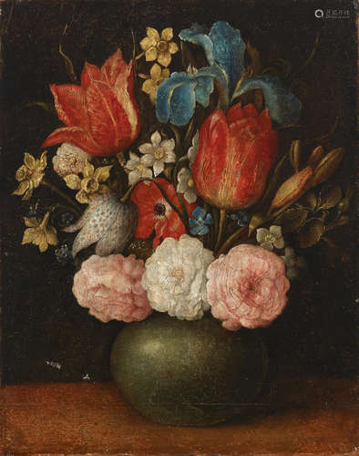 A still life of flowers in a vase 10 3/4 x 8 1/2in (27.4 x 21.7cm) Manner of Ambrosius Bosschaert the Elder