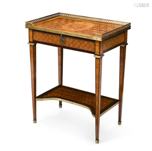 A Louis XVI style bronze mounted kingwood and marquetry table