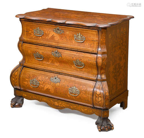 Early 19th century A Dutch marquetry inlaid mahogany bombé commode