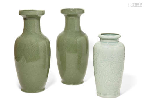 Three Chinese celadon porcelain vases