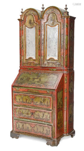 18th century An Italian rococo painted and chinoiserie decorated wood secretary