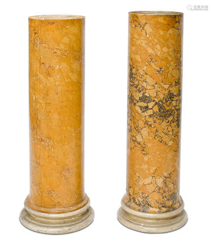 A pair of Italian Yellow Sienna scagliola pedestals