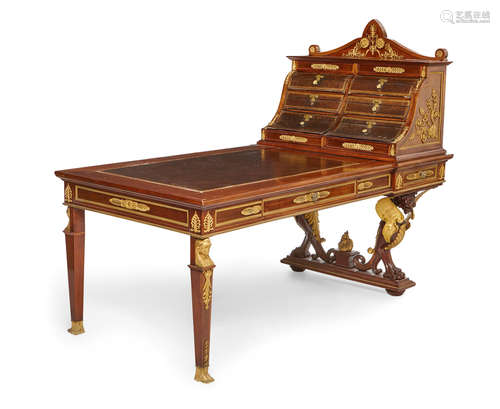 Late 19th century An Empire style gilt bronze mounted mahogany bureau plat and cartonnier