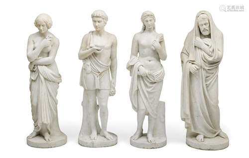 A set of four carved marble figures of The Four Seasons