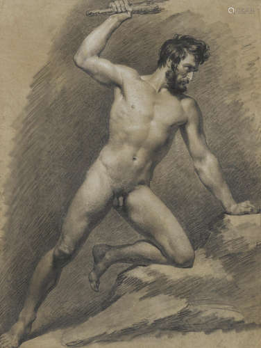 A study of a male nude wielding a club 20 x 15 1/2in (51 x 39.5cm) Sir Edward John Poynter PRA, RWS(1836-1919)