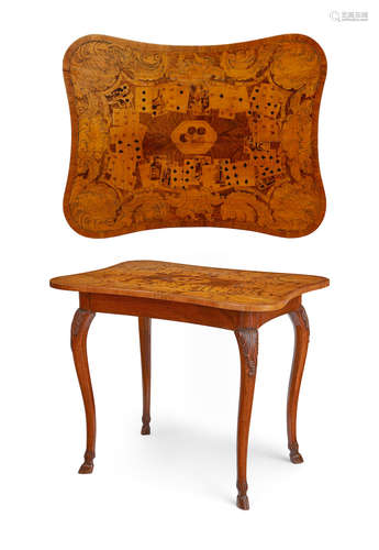 Composed of 18th century elements An Italian rococo carved walnut and marquetry games table