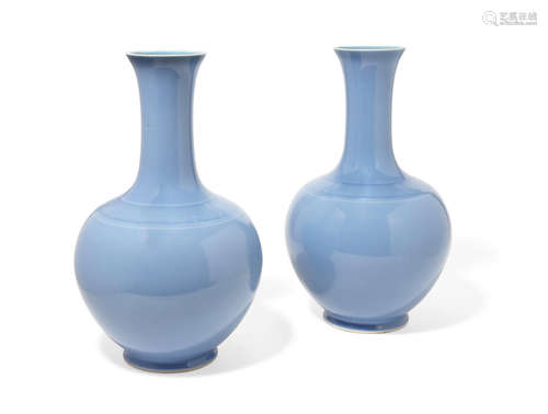 Guangxu mark, Late Qing/Republic Period   A pair of Chinese blue glazed porcelain stick neck vases Guangxu mark Late Qing/Republic Period