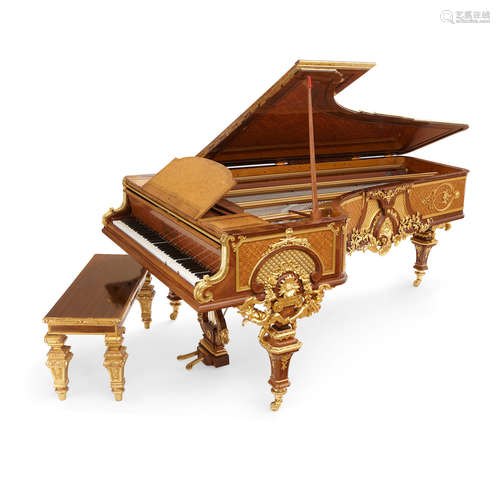 Attributed to François Linke, Grand Prix Exposition de Paris, 1889 A magnificent French 'International Exhibition' gilt bronze mounted parquetry kingwood and tulipwood grand piano by Erard