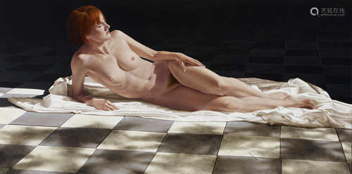 A reclining nude 38 x 76 3/4in (96.6 x 195.5cm) Peter Sorrell(British, born 1948)